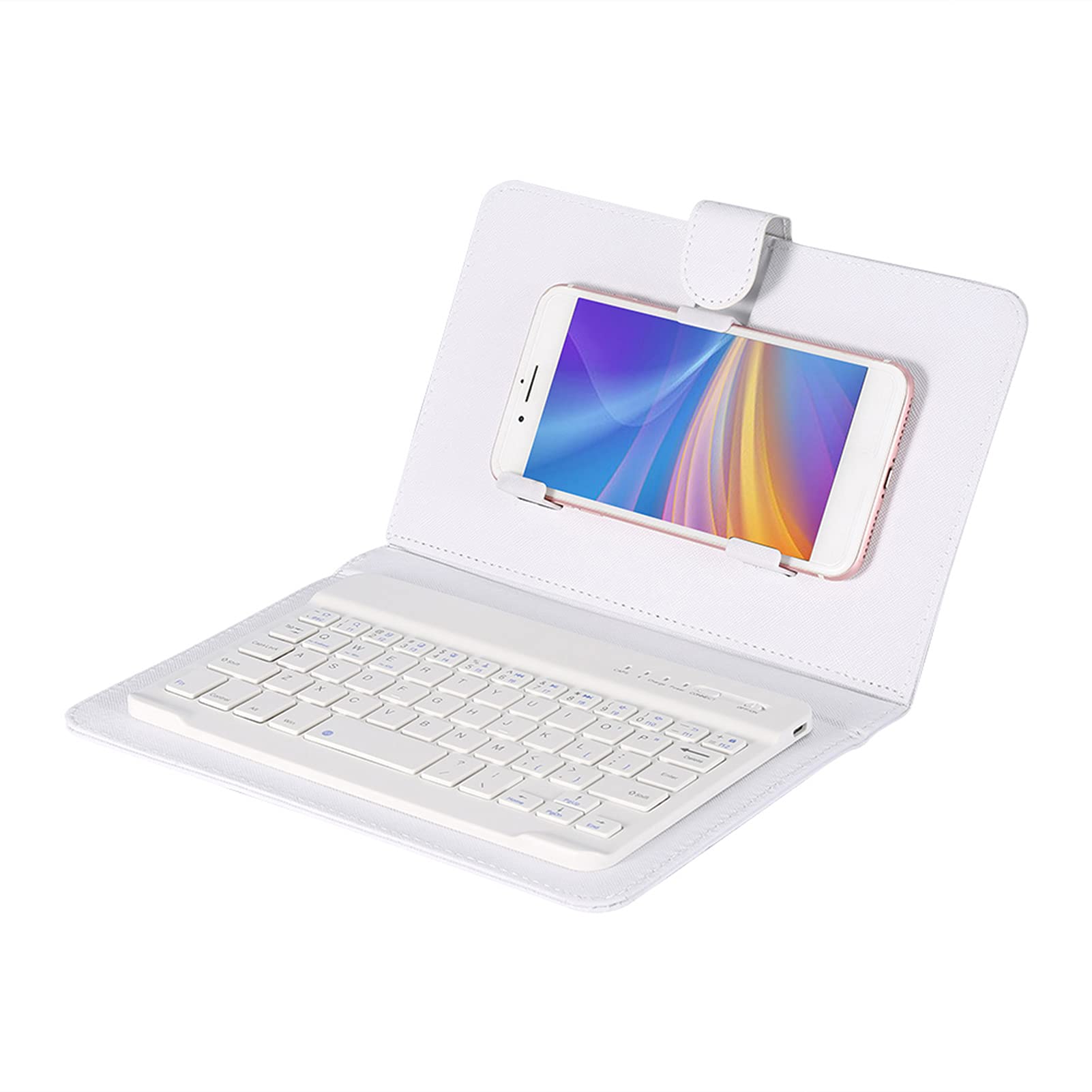 Bindpo Bluetooth Keyboard & Case, Universal Wireless Bluetooth Keyboard + Protective Case + Stand for 4.5-6.8 inch Mobile Phone and Tablet(White)