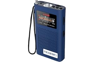 LIJIANI Portable Backlit AM/FM Radio MP3 Player Pocket Transistor with Flashlight 2200mah Battery Operated, Long Antenna Best Reception, Powered Replaceable,Bass,TF Card Player,Easy Tuning at Night(Blue)