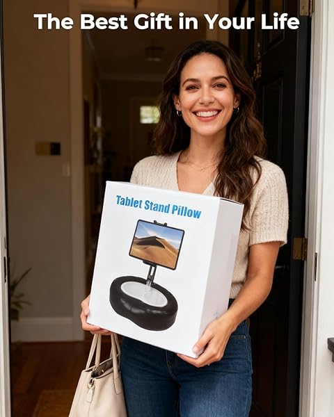 INSSKY TABLET PILLOW STAND WITH STORAGE LINER – LEATHERETTE, STABLE SUPPORT FOR 6.1-15.6 INCH DEVICES, WATERPROOF & FOLDABLE FOR SOFA/BED/FLOOR, FIT THICKNESS CASE FOR IPAD PRO/AIR/MINI, GALAXY TAB