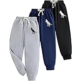 Nivne Tco Tween Boys Pants - 3 Pack Dinosaur Graphic Print Sweatpants Set - Bowknot Rope Decor Jogger Pants
