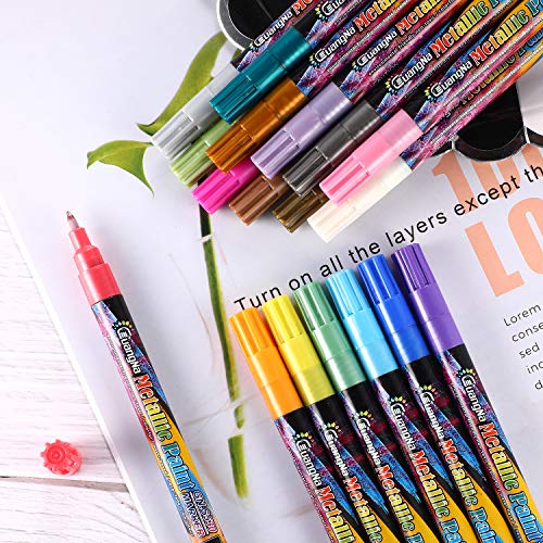 18 Colors Metallic Marker Pens, 0.7 mm Extra Fine Point Paint Pen