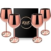 K&K Home Rose Gold Stainless Steel Unbreakable Wine Glasses - 18 oz - Set of 4 Colored, Stemmed Metal Wine Glasses Perfect for Outdoors, Weddings, and Parties