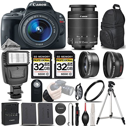 Canon EOS Rebel SL1 SLR Camera + Canon 18-55mm IS STM Lens + Digital Camera Flash + 0.43X Wide Angle Lens + 2.2x Telephoto HD Lens + UV - All Original Accessories Included - International Version