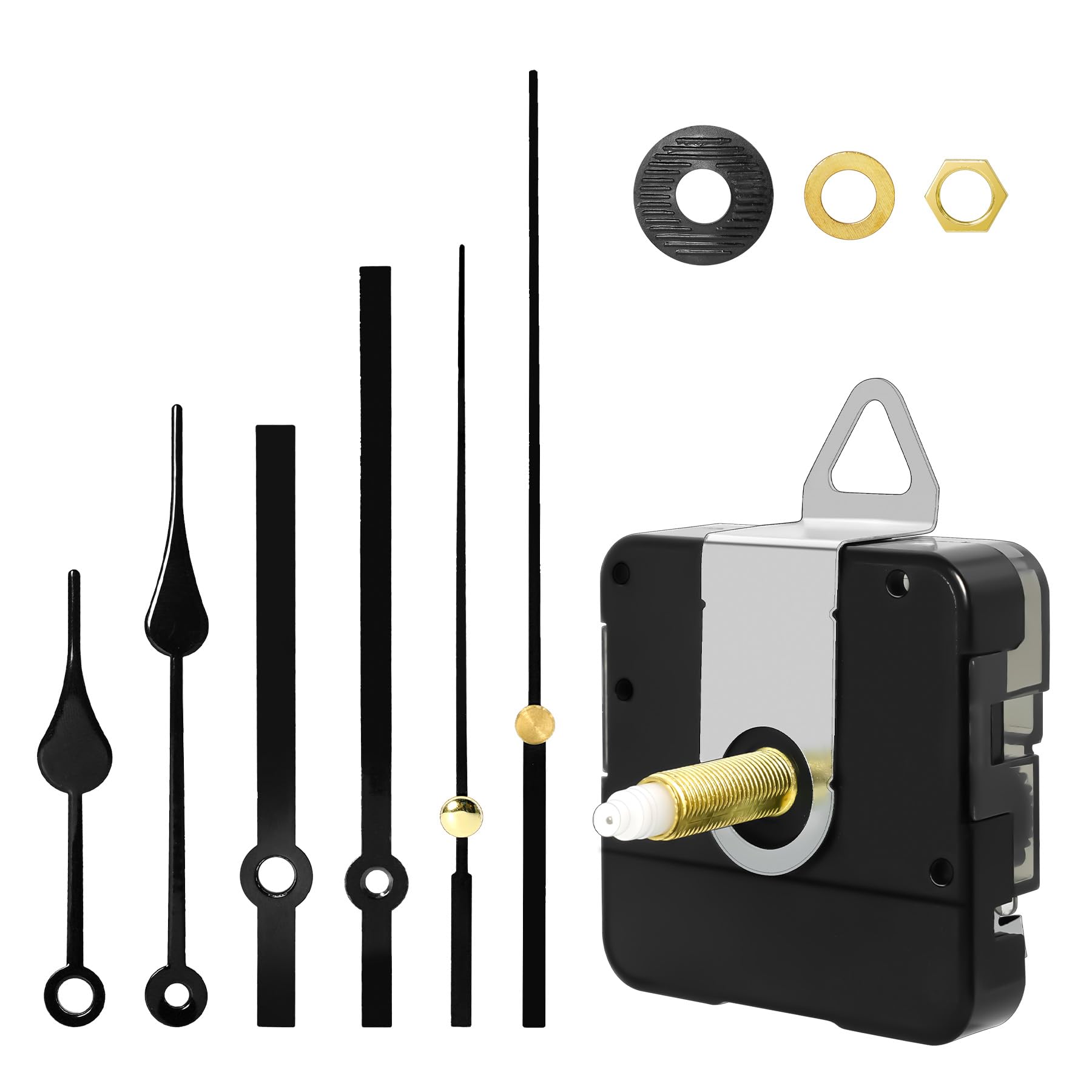 Photo 1 of 28mm Quartz Long Shaft Clock Movement Kit - DIY Wall Clock Mechanism with 1-1/10 Inch Shaft, 2 Pairs of Hands, Replacement Clock Repair Kit