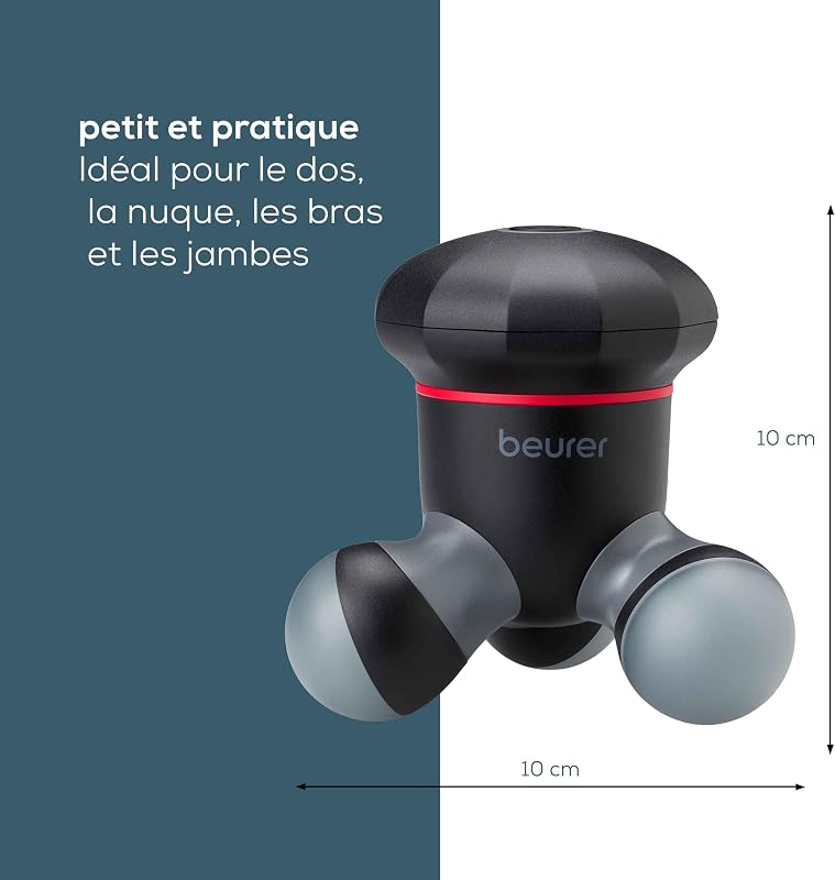Mini masseur MG 18, appareil de massage électrique portatif pour un massage doux par vibrations, idéal pour le dos, le cou, les bras et les jambes, avec lumière LED, portable, noir, 1 pièce