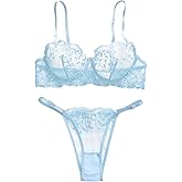 Lilosy Sexy Floral Embroidered Mesh Women Underwire Push Up Lingerie Set