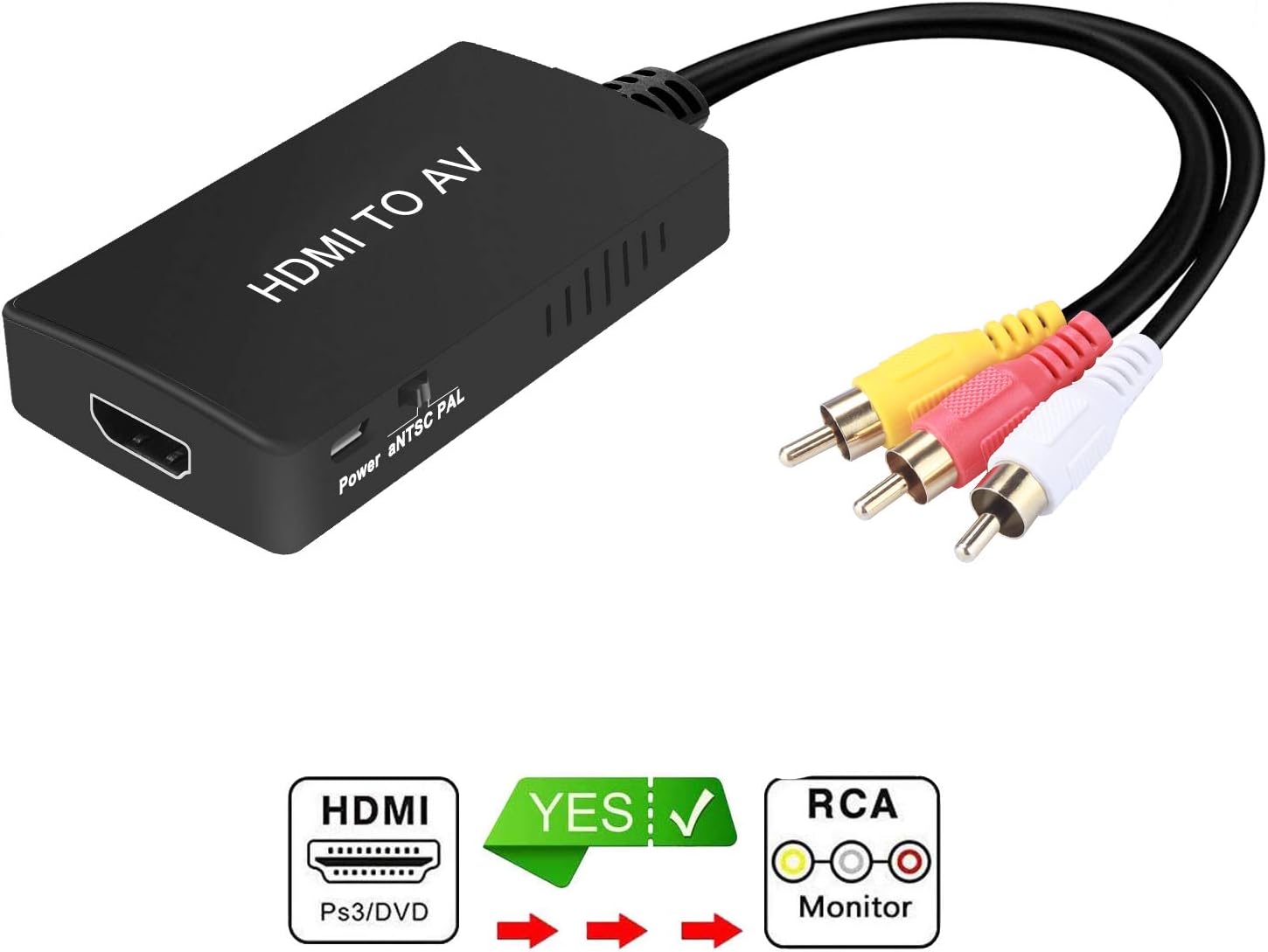 HDMI to RCA Converter, HDMI to AV 3RCA CVBs Composite Video Audio Converter Adapter Supports PAL/NTSC for TV Stick, Roku, Chromecast, Apple TV, PC, Laptop, Xbox, HDTV: Electronics