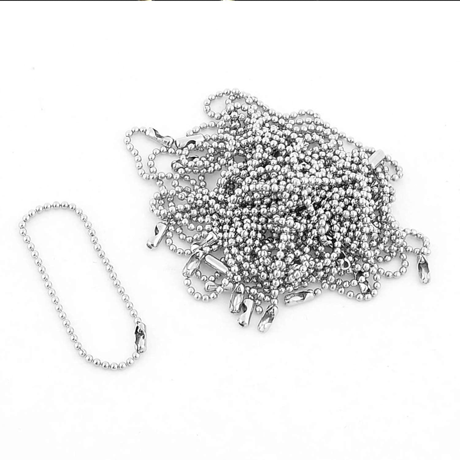 Trimming Shop 20cm Metal Ball Silver Chain Extender for Label Tags, Ball Bead Chain Connector, Jewellery Making, Keychain or Badge Holders, with Connector Clasp, 100pcs