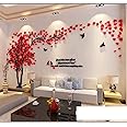 3D Wall Stickers - DIY Tree & Birds Wall Decals Family Couple Stickers Murals Wall Decor for Living Room Bedroom TV Background Home Decorations (Red Left, L-118x60in)