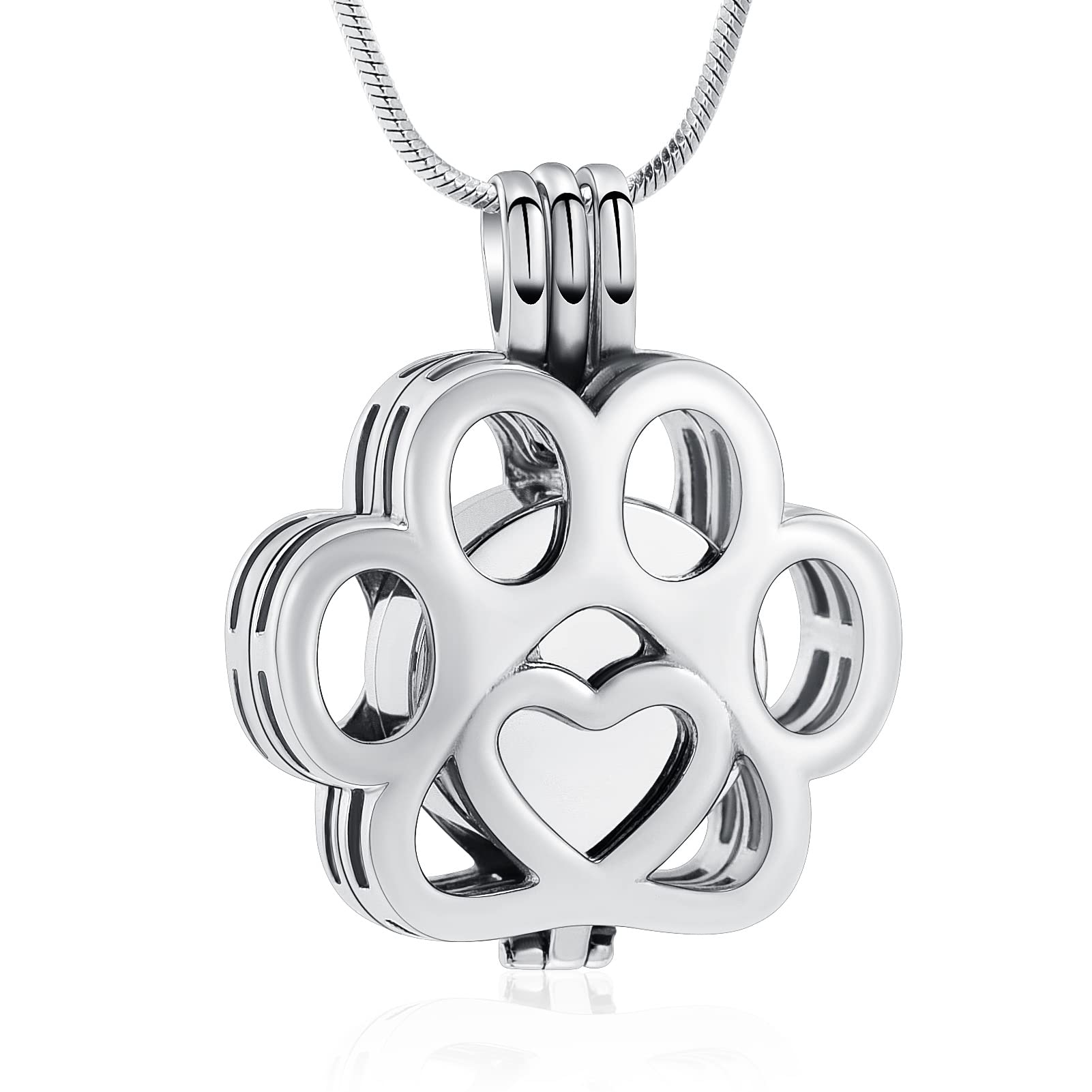 Minicremation Pet Cremation Jewelry For Ashes Paw Print Urn Necklace for Ashes Cremation Necklace for Pet Ashes Stainless Steel Ash Necklace Memorial Ash for Women Men