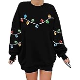 KIDDAD Christmas Sweatshirt for Women Sequin Light Long Sleeve Sweater Bow Xmas Pullover Tops Holiday Crewneck Shirts
