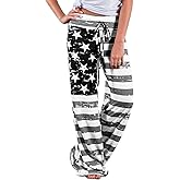 ROSA JUNIO Comfy Pajama Pants for Women Casual Drawstring Floral Palazzo Lounge Pants Stretch Wide Leg Bottoms