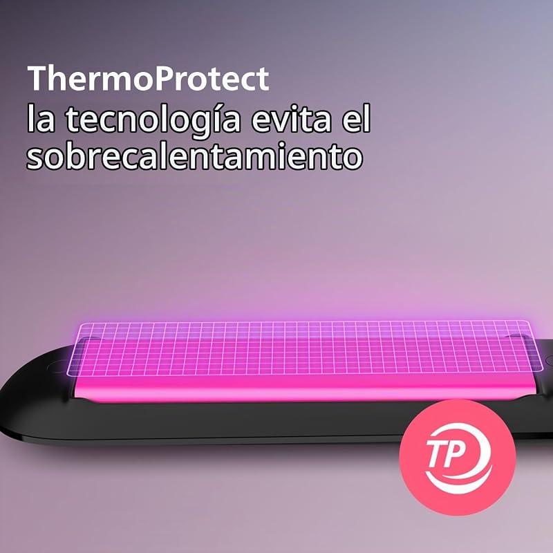 Plancha Alisadora con Placas de Cerámica y Queratina de 100 mm, Cepillo Alisador para Estilizar y Peinar con Tecnología ThermoProtect, hasta 220°C en 1 minuto, en Negro y Rosa, BHS375/00