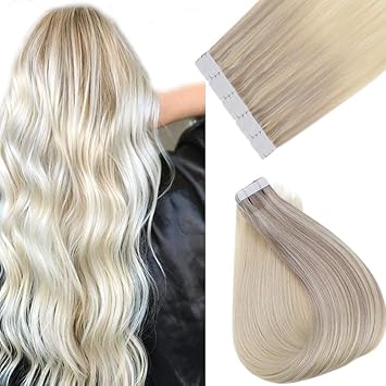 Amazon Com Easyouth Tape Hair Extensions Human Hair 12inch Color Dark Ash Blonde Fading To Medium Blonde Highlighted With Platinum Blonde 20pcs 30gram Seamless Remy Tape In Hair Extensions Beauty
