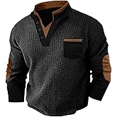 Men's Waffle Henley Shirt Long Sleeve V Neck Solid Color Fake Two-Piece Casual Streetwear Sports Fashion Top