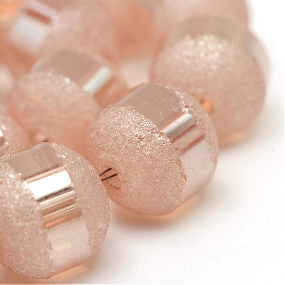 Perlin Glass Beads, Galvanised, 6 mm, Round Matt Beads with Silver Plated, 1 Strand, 100 Pieces, Rainbow Effect Beads with Hole for Threading (Salmon Salmon)