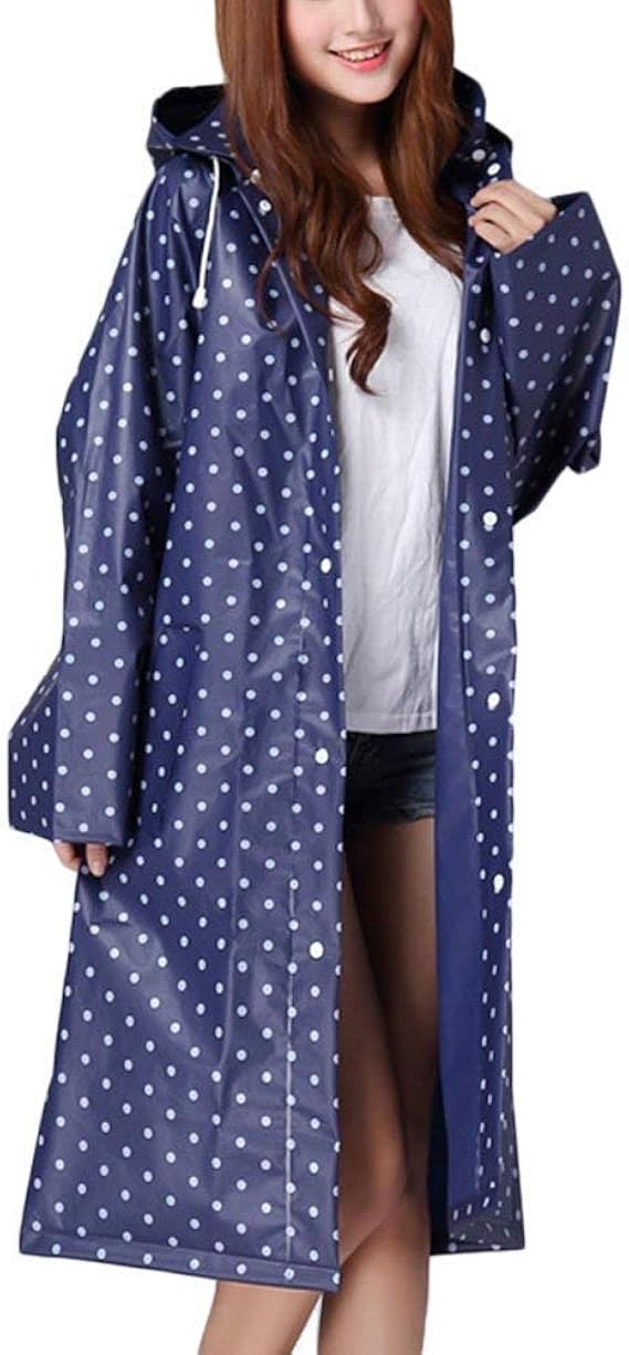 Womens Dot Waterproof Eva Hooded Rain Jacket Poncho Raincoat Polka
