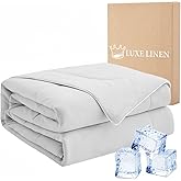 Luxe Linen Cooling Comforter King Size, Q-Max 0.47 Lightweight Cooling Blanket for Hot Sleepers, Breathable Bedding for Night Sweats 106"x 90"(King/Cali King, Grey)