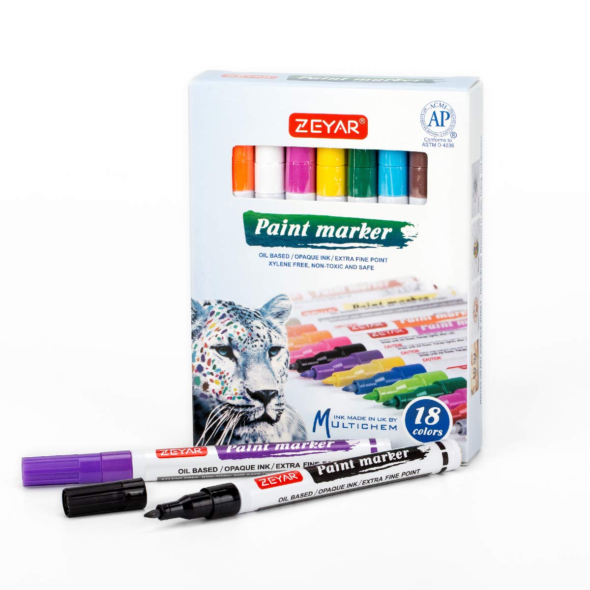 ZEYAR Oil-Based Paint Markers, Expert of Rock Painting, Extra Fine Point, 18 Colors, AP Certified. Works on Rock, Wood, Glass, Metal, Ceramic and more