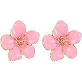 Enamel Flower Statement Stud Earrings Gold Plated Floral Studs Earring Boho Jewelry for Women Mom Friends