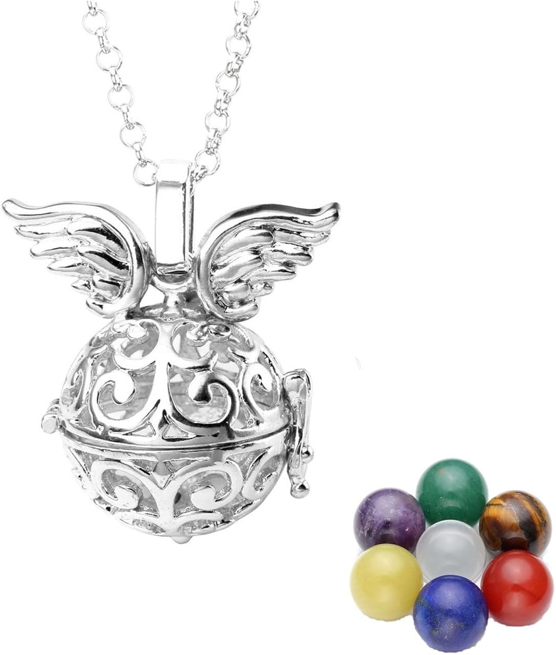 Collana Con Ali E 7 Pietre Chakra - Argento E Pietre Naturali Tibetane - Foto 2