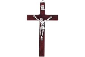 IMIKEYA Wooden Wall Cross Hanging Catholic Crucifix With Metal Jesus Wall Mounted Cross Ornaments Religious Art Decor for Hom
