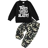 Fernvia Toddler Baby Boy 2nd Birthday Outfit Letter Print Long Sleeve Sweatshirt Elastic Camouflage Pants Fall Clothes Set