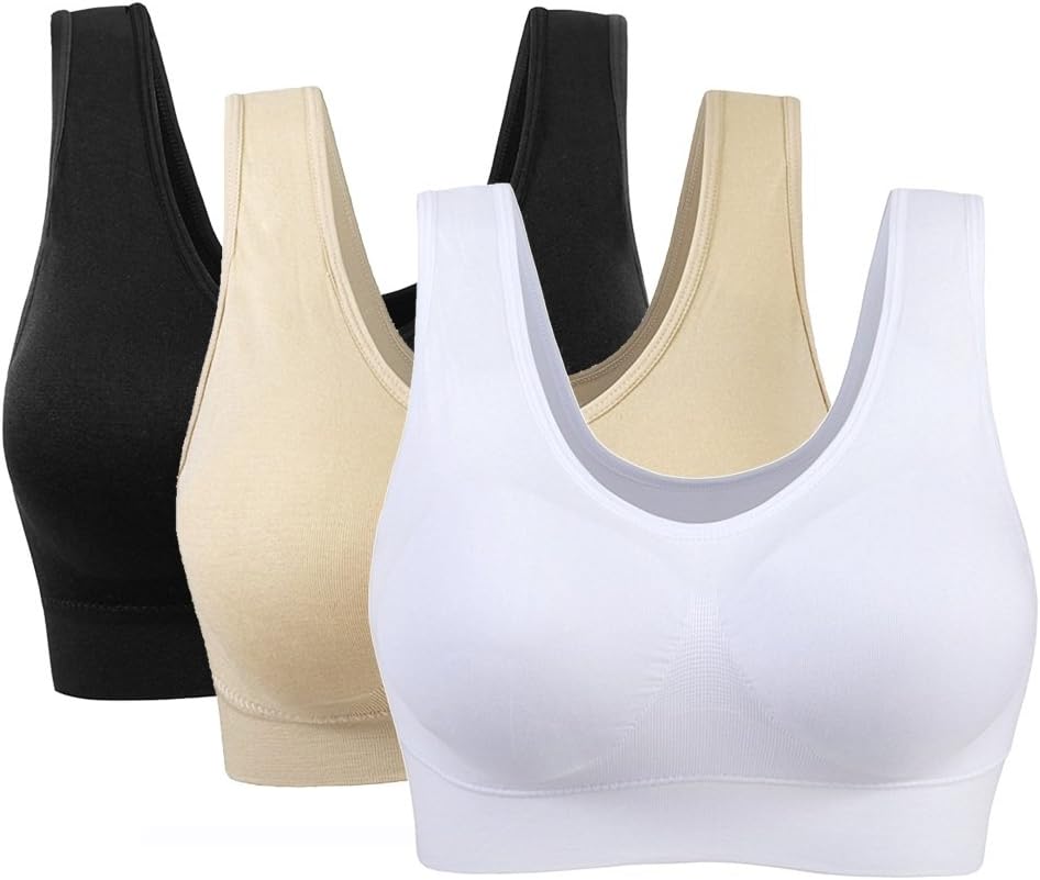OrientalPort Women Seamless Bra 2/3/6 Pack Wireless Sports Bra Removable Pads Plus Size Yoga Tops