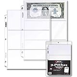 BCW Pro 3-Pocket Currency Pages | Pocket Size 3-5/8" x 8-1/16" | 20-Pages Total