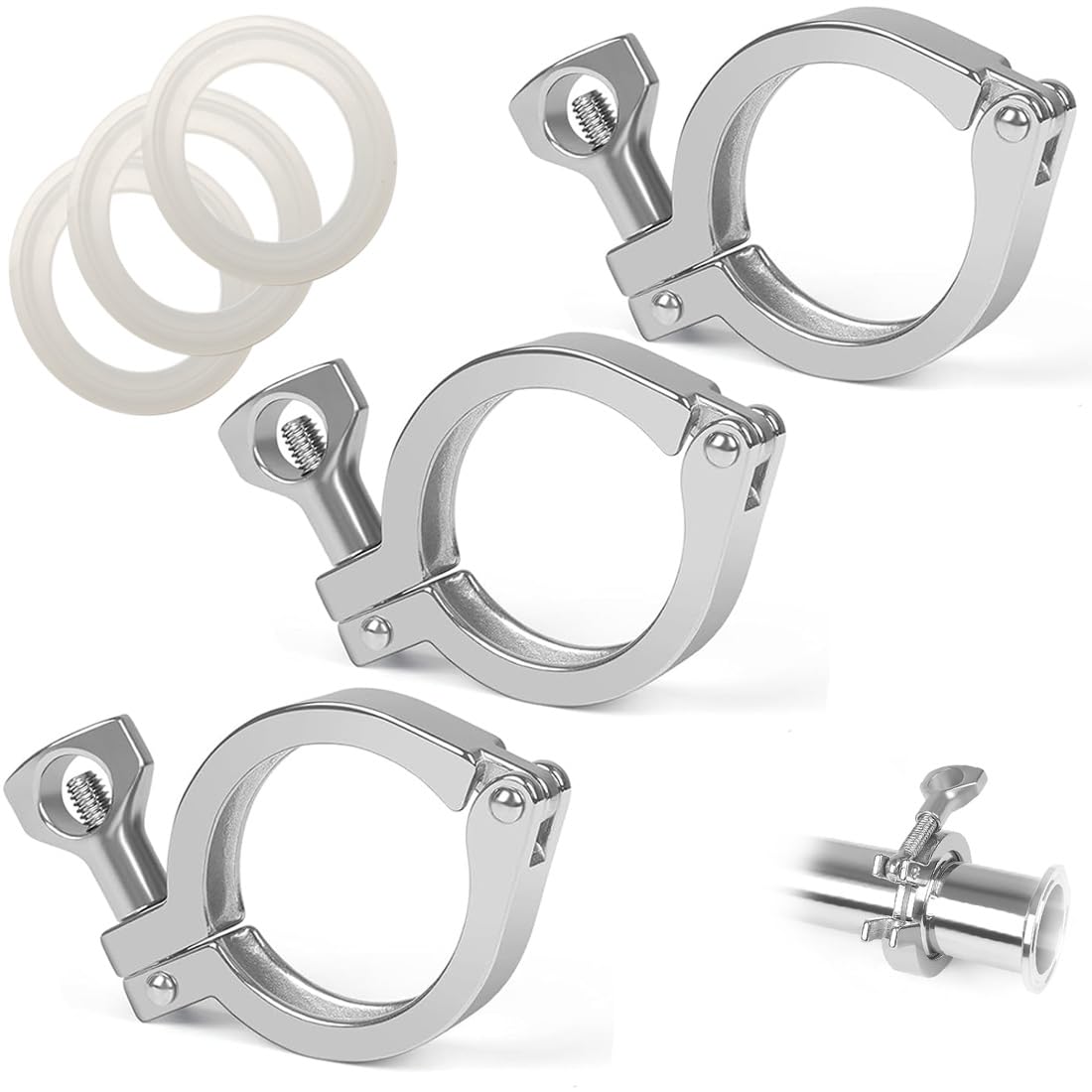 Photo 1 of 1.5" Sanitary Tri-Clamp - 304 Stainless Steel Single Pin Heavy-Duty Design, 3-Pack for Home Brewing and Beverage Processing