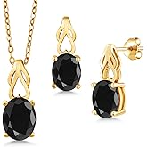 Gem Stone King Gemstone Birthstone Pendant and Earrings Jewelry Set for Women | 18K Yellow Gold Plated Silver | Oval 9X7MM | 18 Inch Chain | Fine Jewelry Gifts