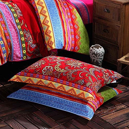 HNNSI Exotic Striped Bohemia Pillow Shams King Size 2 Pieces,100% Brushed Cotton Thick Boho Pillow Cases Bohemian Pillow Covers,20" x 36"