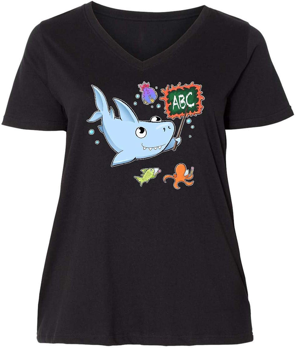 inktastic Teacher Shark with School of Fish Women's Plus Size V-Neck