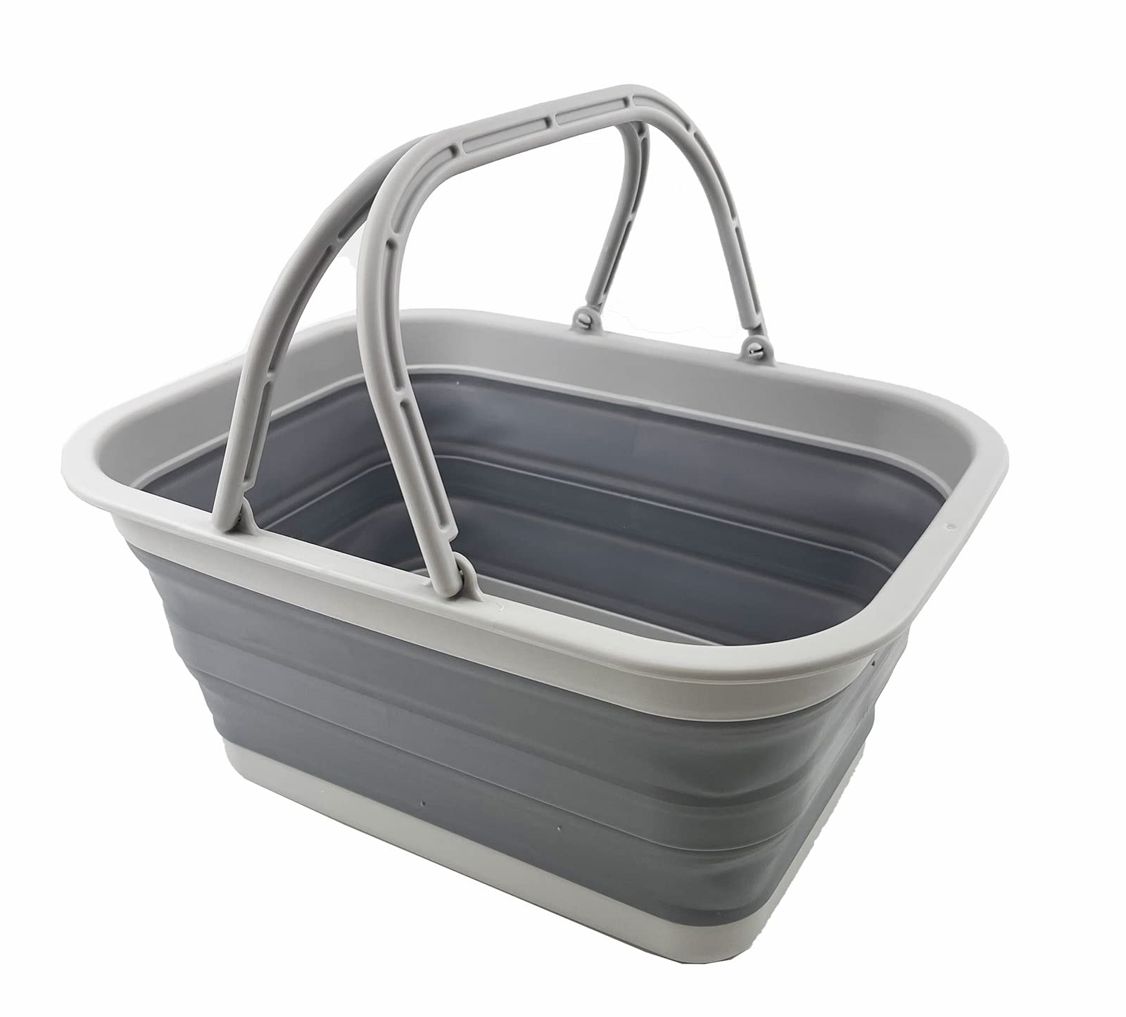 SAMMART 12L Collapsible Tub with Handle - Portable Outdoor Picnic Basket/Crater - Foldable Shopping Bag - Space Saving Storage Container (Gray)