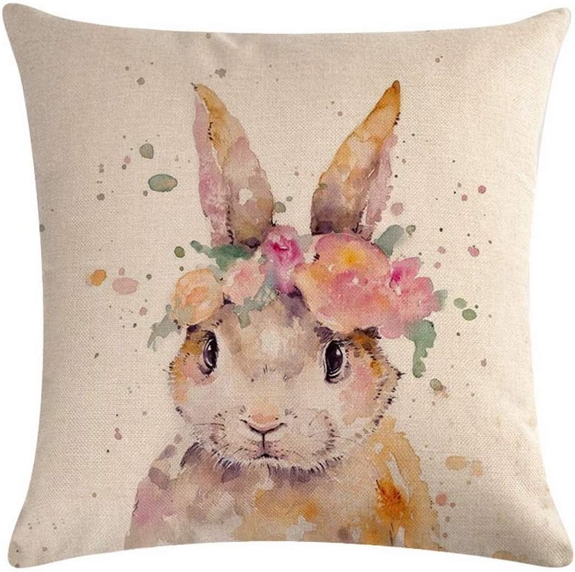 Nunbee Linen Decorative Throw Pillow Cover Square Cushion Covers Pillow Cases Couch Sofa Bed Home Decor 18x18 Inch / 45x45 cm - Rabbit