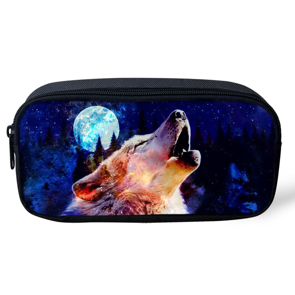 Coloranimal Cool Wolf Husky Pattern Kids Large Pencil Case Boys Pen Pouch School Office Supplies Cosmetic Bag