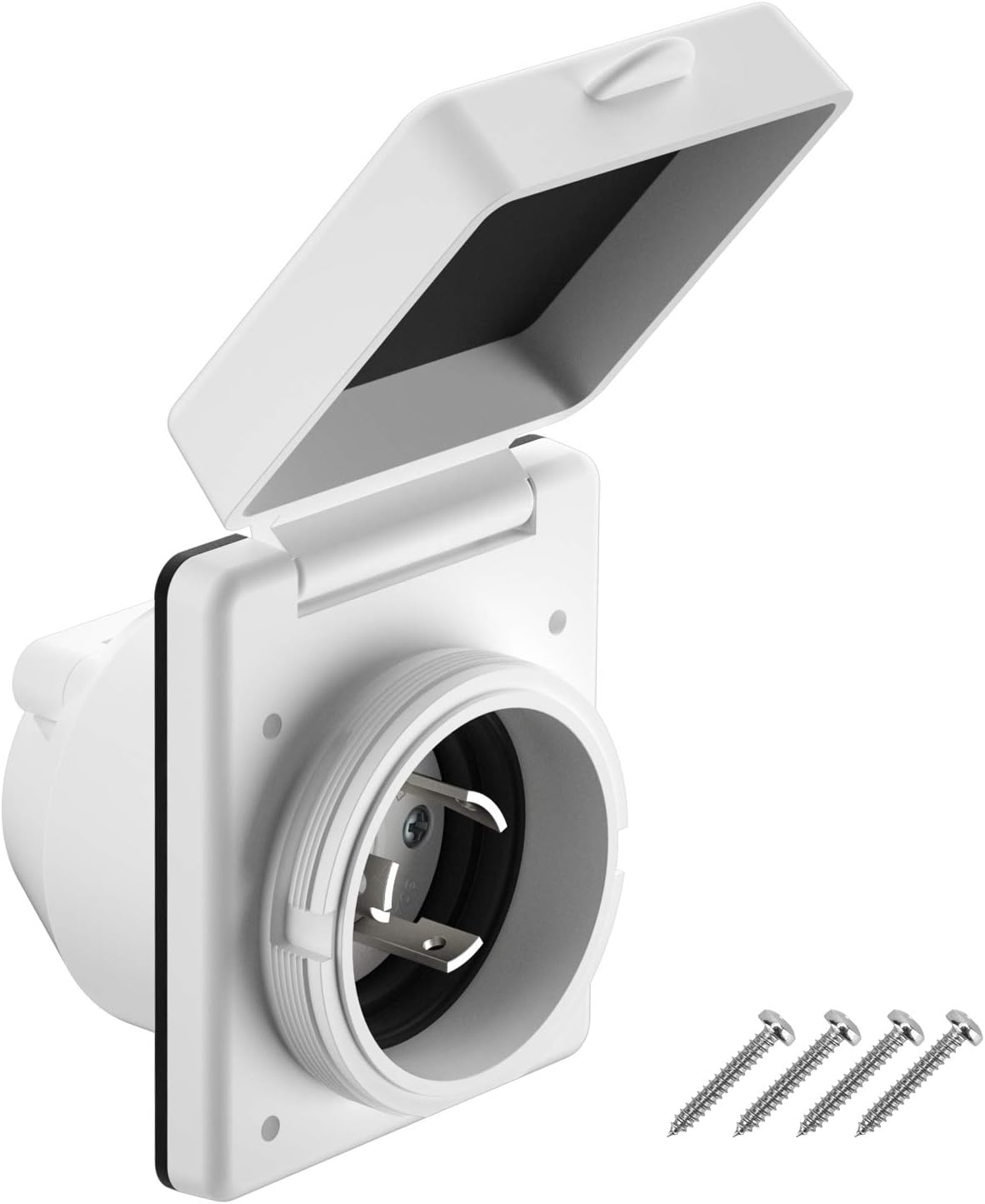 Kohree RV Power Inlet 125V 30 AMP Power Plug Twist Lock Inlet with 3 Stainless Steel Pins and Screws, White