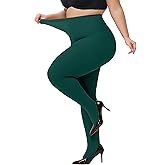 CACCICO Plus Size Tights for Women Super Soft 80D Semi Opaque Pantyhose Stretchable Women's Stockings 1XL - 4XL Forest Green-4XL