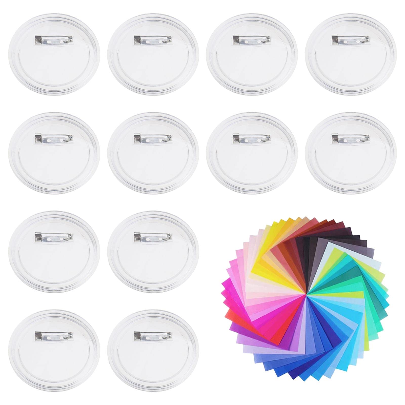 ECSiNG 50Pcs Badge Button Pin for DIY Crafts and Craft Activities with 100Pcs Colorful Paper 7x7cm Plastic Clear 6x6x0.8cm