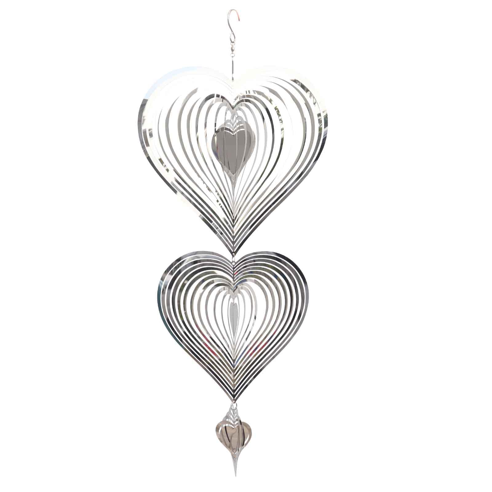 Seahelms Wind Spinner Outdoor Metal Decorations, 3D Heart Wind chimes for Garden, Hanging Mirror Stainless Steel Wind Sculptur Spinner, Indoor Outdoor Wind Catchers Crafts Ornaments Gifts (Silver-3H)