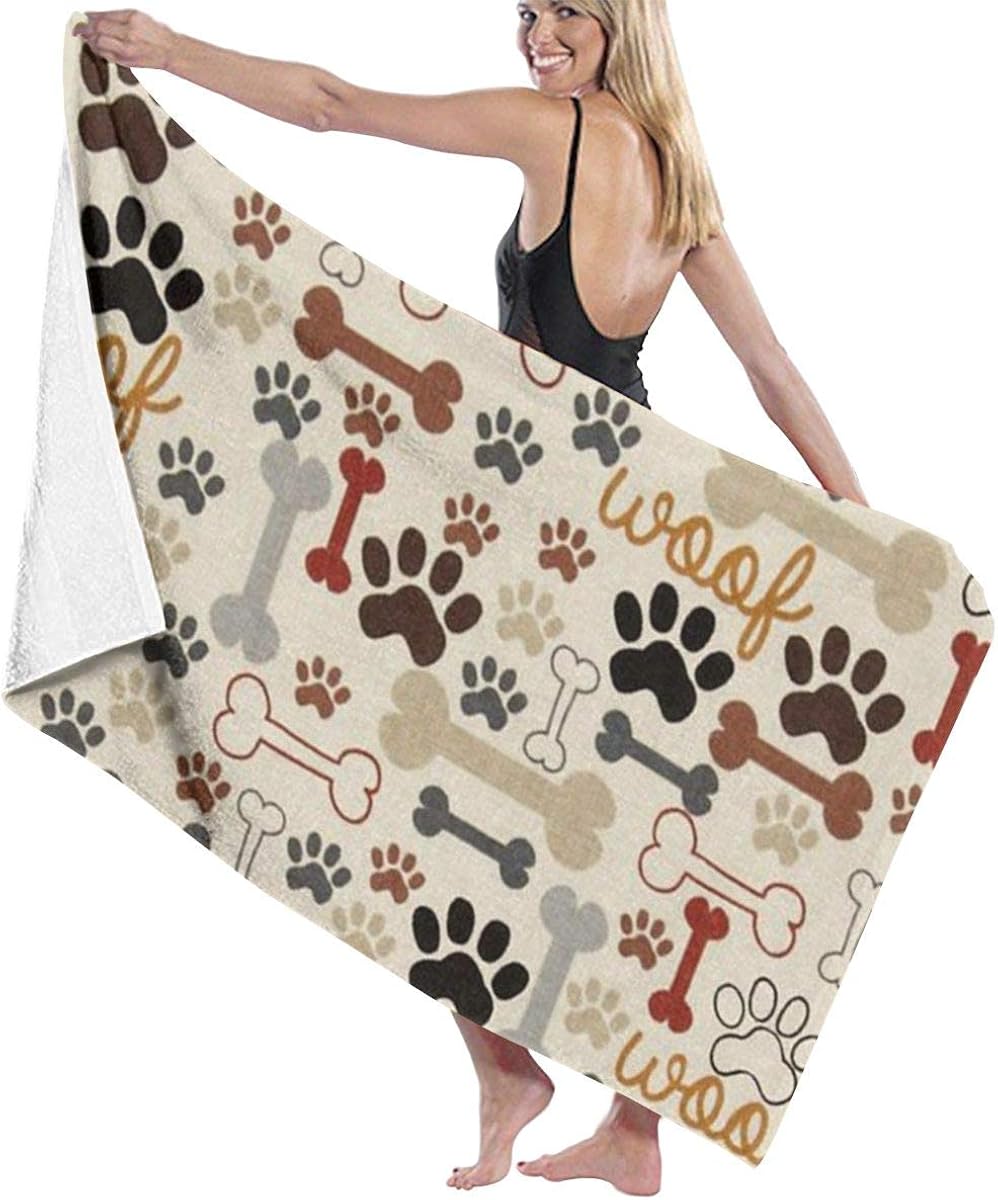 Dog Bones Paw Prints Premium Unisex Beach Towel Home Bath