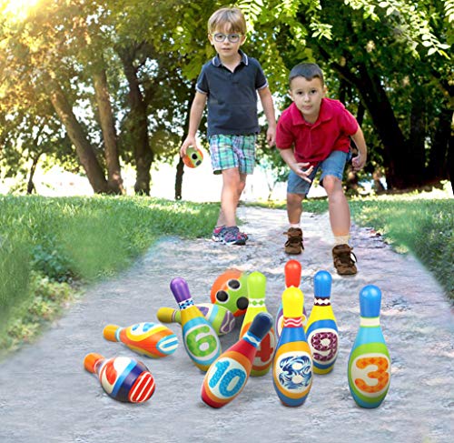 image for yoptote Kids Bowling Set 10 Colorful Foam Pins and 2 Balls Outdoor Law