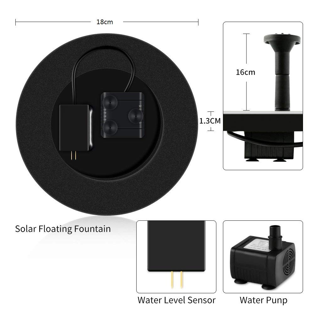 OriFiil 2.5W Solar Water Fountain with Battery Backup,Floating Solar Powered Water Feature Pump for Garden Pond/Pool,Bird Bath - 2019 New Upgraded