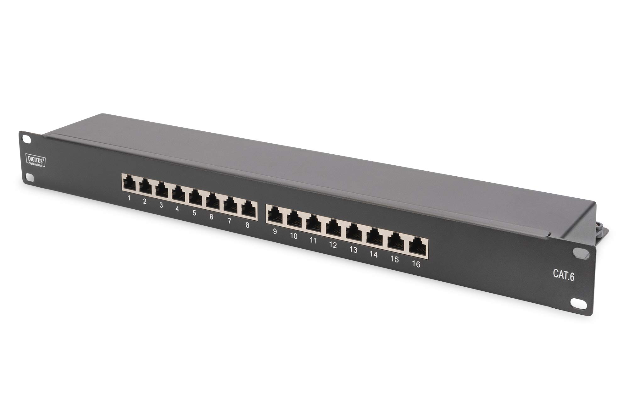 DIGITUS patch panel - 19-inch - Cat 6-16-port RJ45 - Shielded - LSA patch field - Rack mount 1U - Black