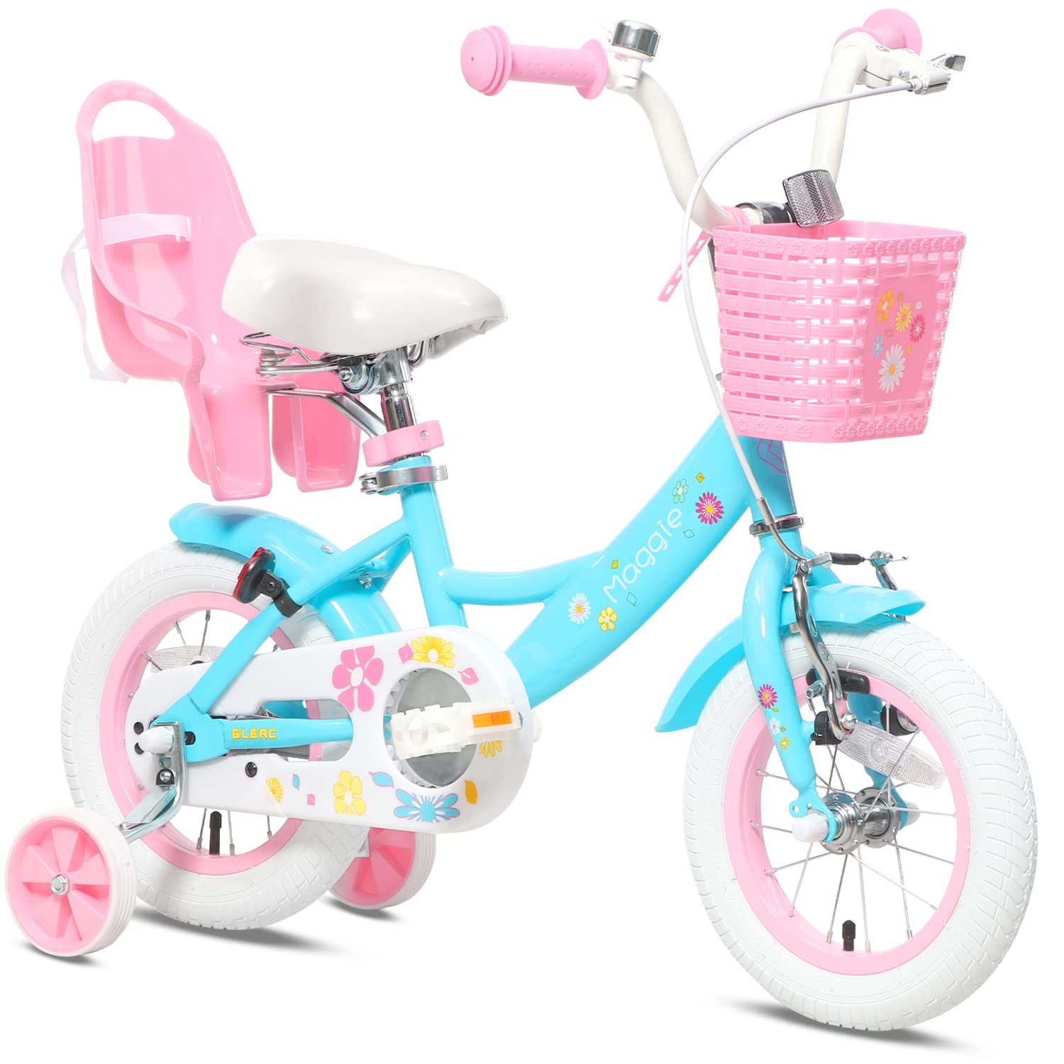 Maggie Girls Bike, 12-20 Inch Kids Bike for 2-13 Years Old Children, Princess Style Kids Bicycle with Doll-Seat & Basket & Training Wheels, Multiple Colors