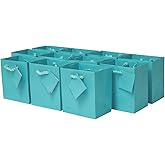 OccasionALL Teal Gift Bags with Handles, Teal Christmas Gift Bags, Medium Blue Gifting Party Supplies for Weddings, Birthdays, Holidays, Shopping, Party Favors, 4x2.75x4.5, 12 Pack