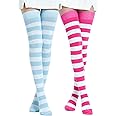 Kayhoma Extra Long Cotton Stripe Thigh High Socks Over the Knee High Socks