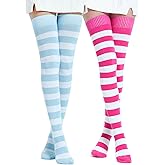 Kayhoma Extra Long Cotton Stripe Thigh High Socks Over the Knee High Socks