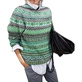 Women's Boho Fair Isle Pattern Long Sleeve Crewneck Sweater Lightweight Cozy Fall Winter Knitwear Pullover Tops