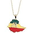 Ethiopian Flag Lion Map Pendant Necklace for Women Men Jewelry Map Chain